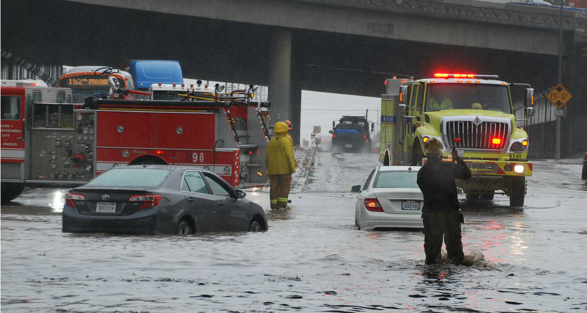 Los Angeles Firefighters came to the aid of several motorists stranded in their vehicles by rising stormwater