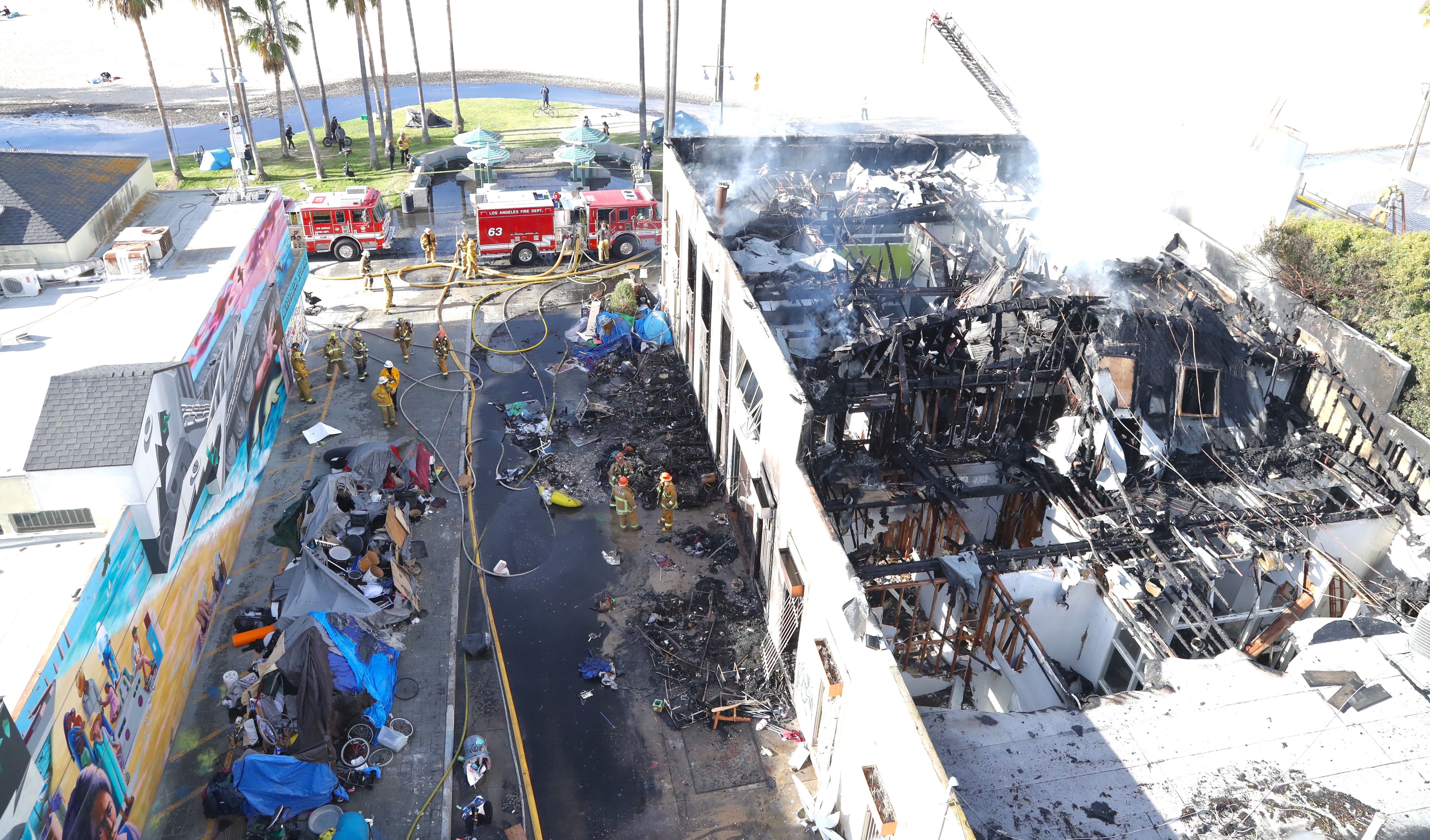 Overhead View of January 13, 2021 Commercial Building Fire in Venice