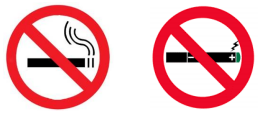 No smoking symbols for cigarettes, cigars and electronic smoking devices.