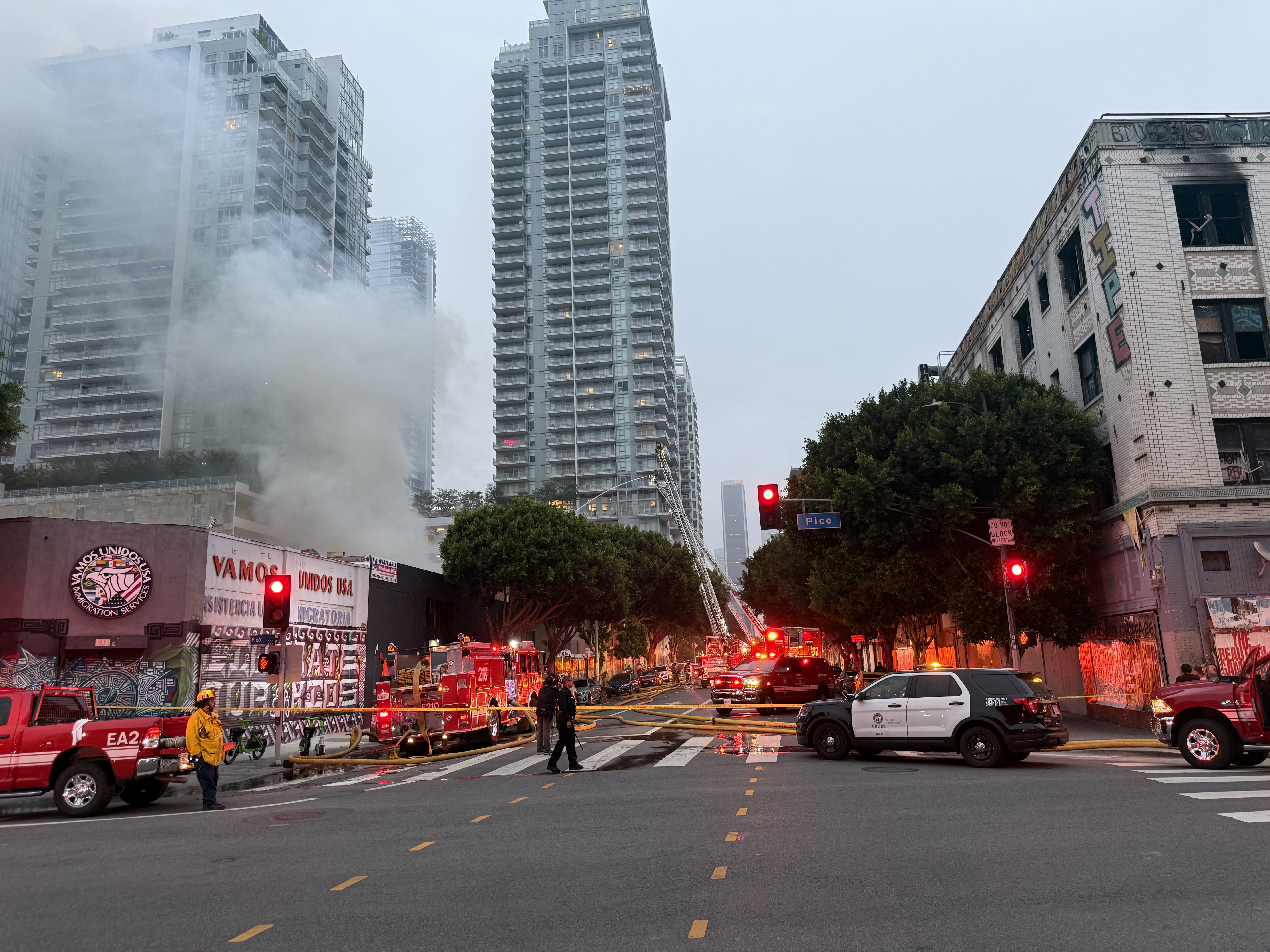 LAFD fire ground operations on a Major Emergency structure fire.  Photo Credit: LAFD Captain II Cody Weireter