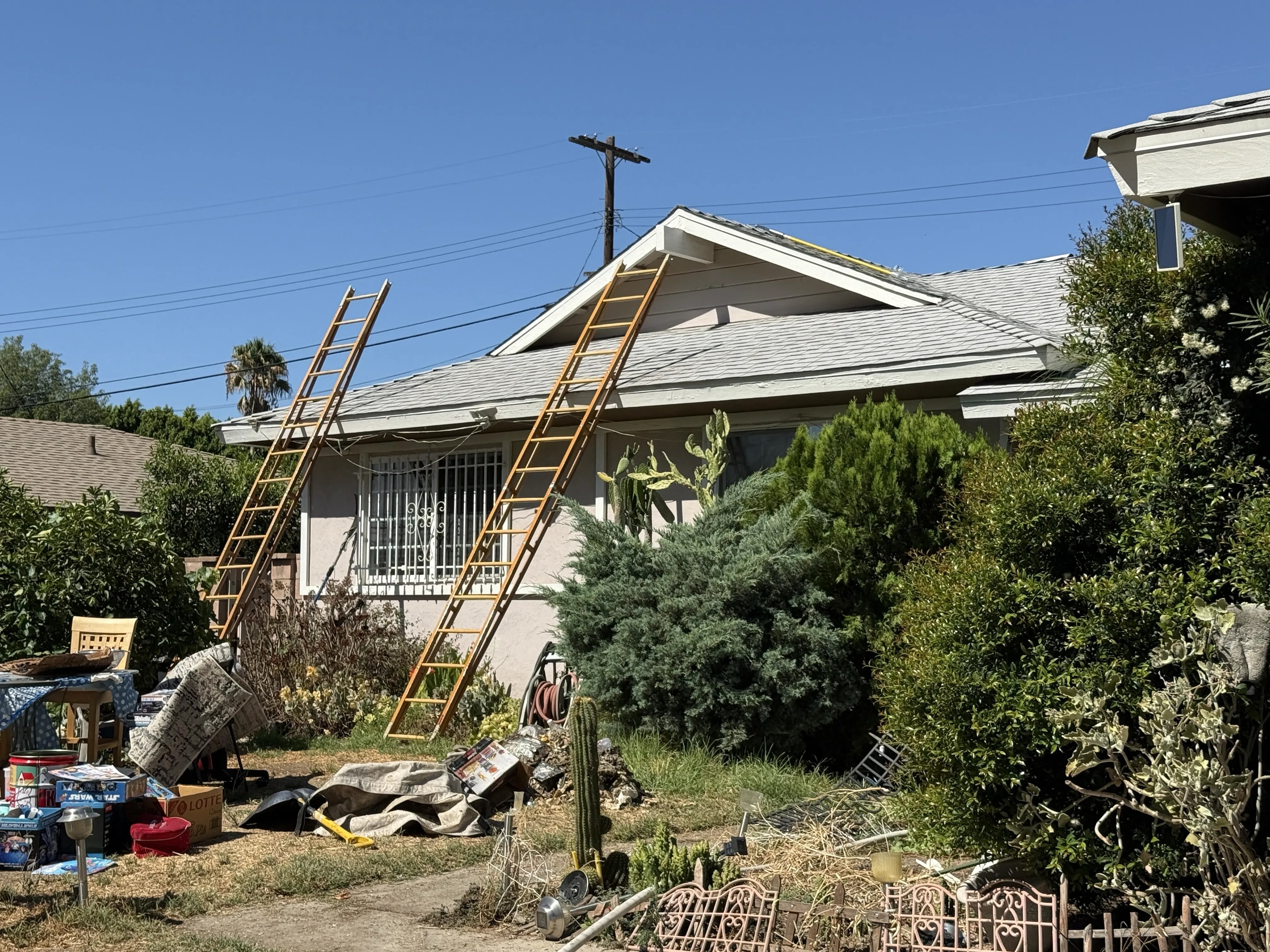 Fire ground ladders to access the roof.