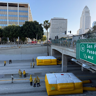 Rescue Air Cushions deployed on the freeway.